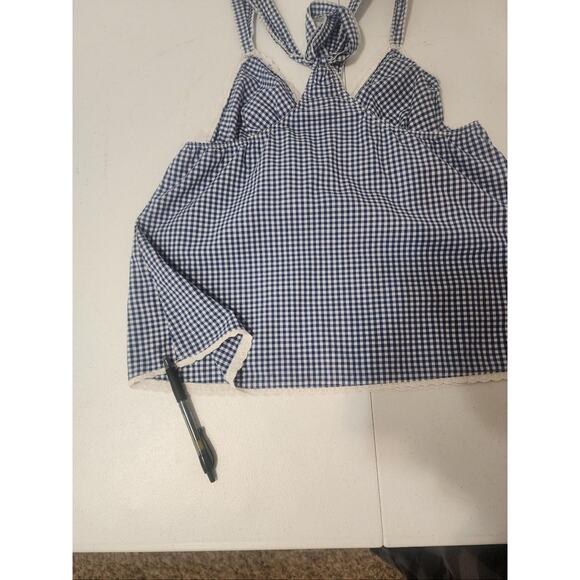 Victorias Secret Babydoll Tank Womens Medium Blue Gingham Cotton Sleepwear - Picture 7 of 11
